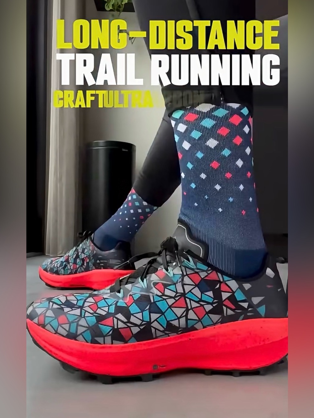 Mens size 10 Craft CTM Ultra Carbon Trail running shoes blue & red mosaic